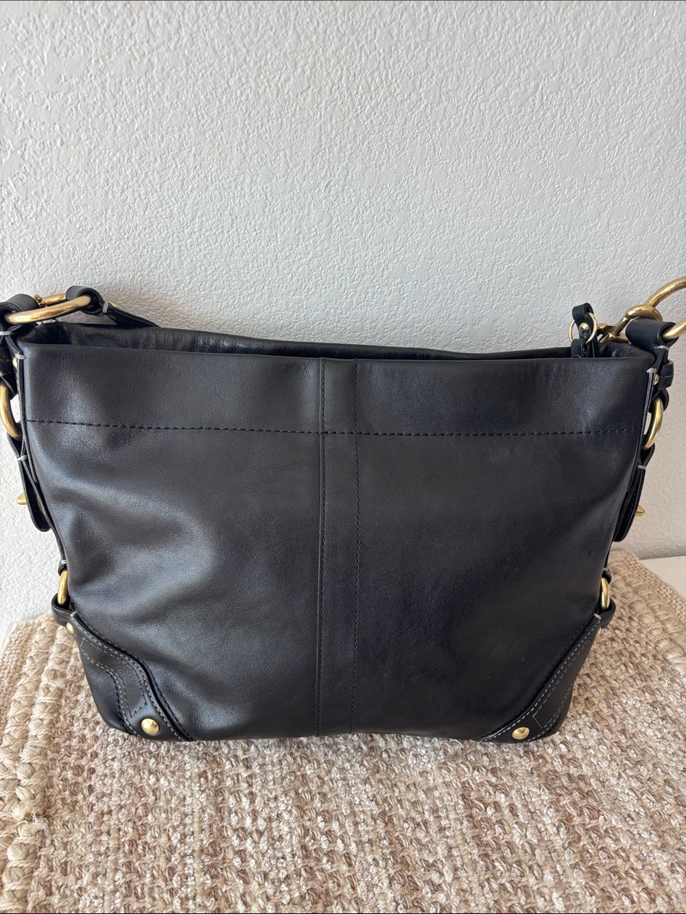 Coach Carly Black Leather Shoulder Bag with Gold Hardware - Picture 8 of 16